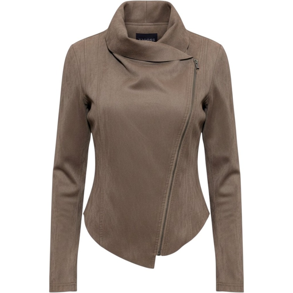 Vigoss Faux Suede Jacket Womens XS Taupe Brown Asymmetric Zip Drape Moto Boho
